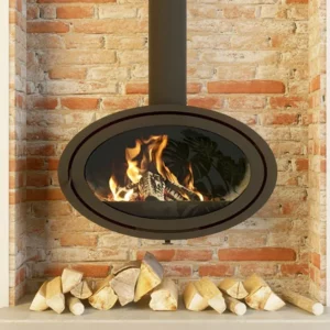 poele-a-bois-oval-front-wall-fixe-au-mur fonte flamme