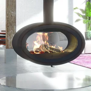 poele-a-bois-oval-tunnel-supports-multiples fonte flamme