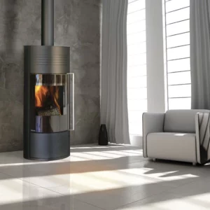 Poêle à bois Fonte Flamme Ilam porte verre sérigraphié